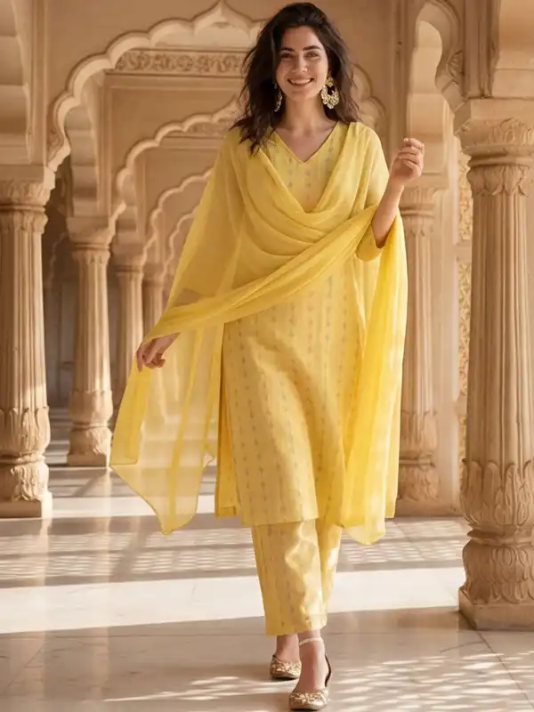 Yellow cotton churidar